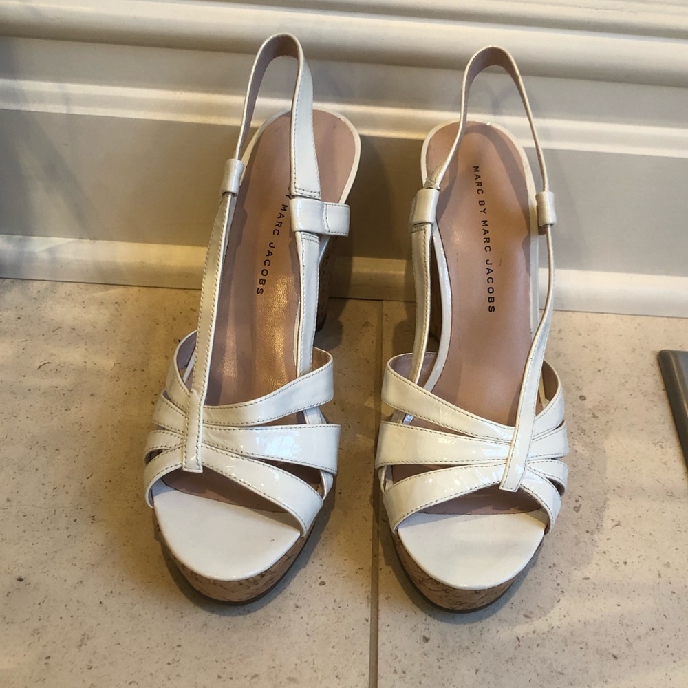 Marc Jacobs White Patent Leather Cork Wedge